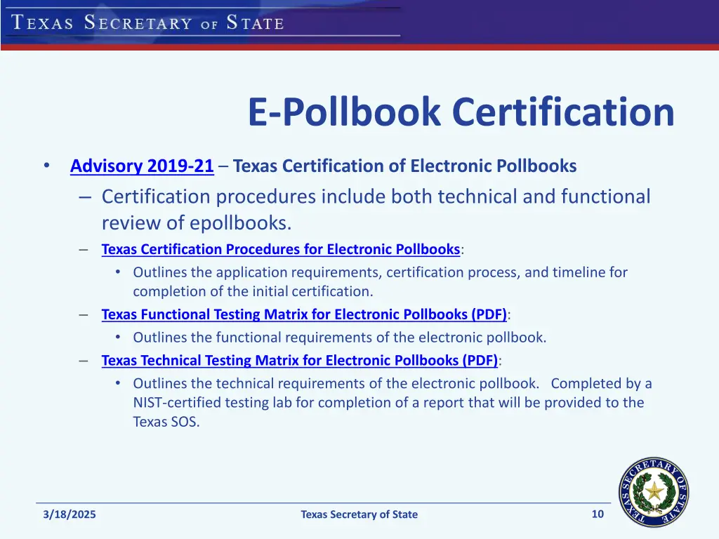 e pollbook certification 2