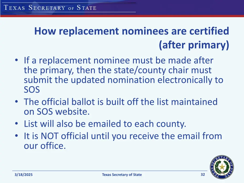 how replacement nominees are certified