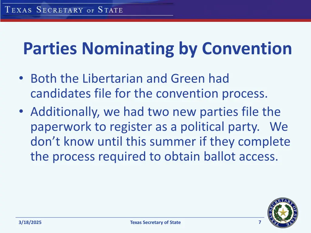 parties nominating by convention