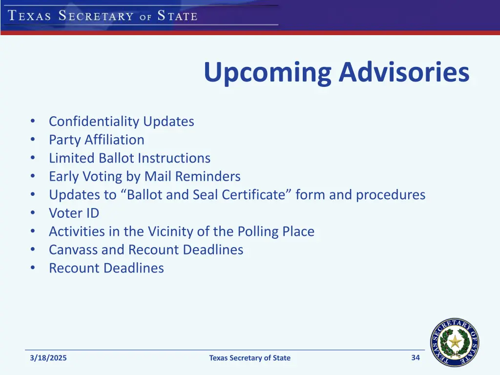 upcoming advisories