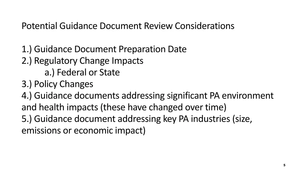 potential guidance document review considerations