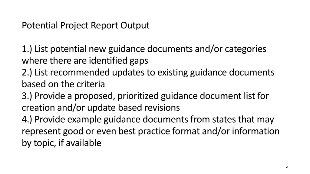 potential project report output