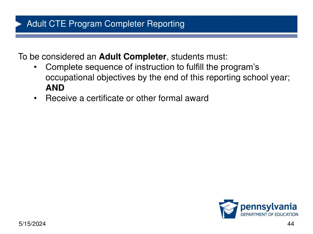 adult cte program completer reporting