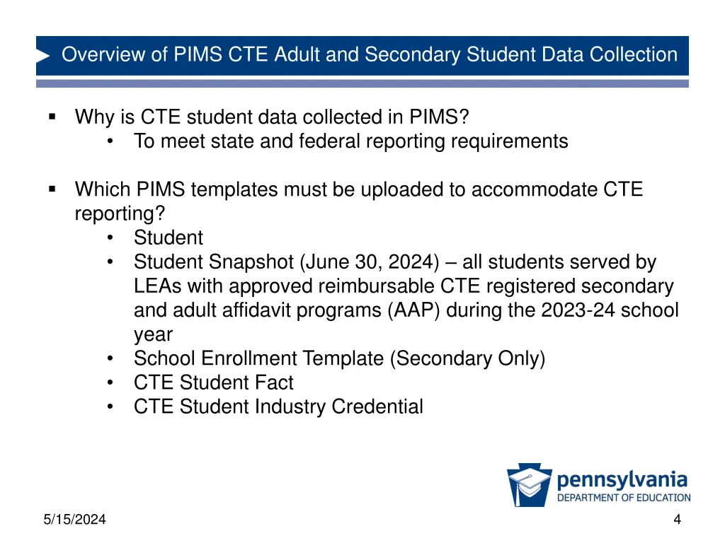 overview of pims cte adult and secondary student