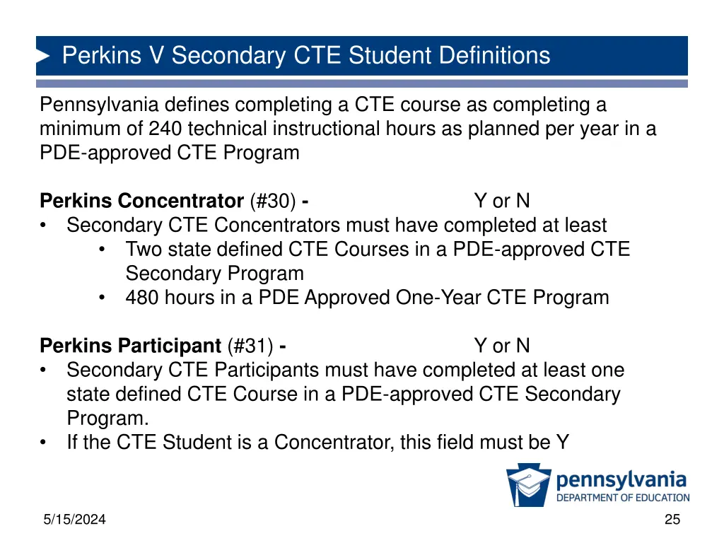 perkins v secondary cte student definitions