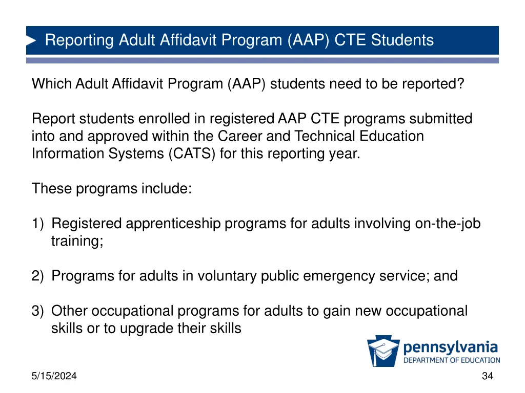 reporting adult affidavit program aap cte students