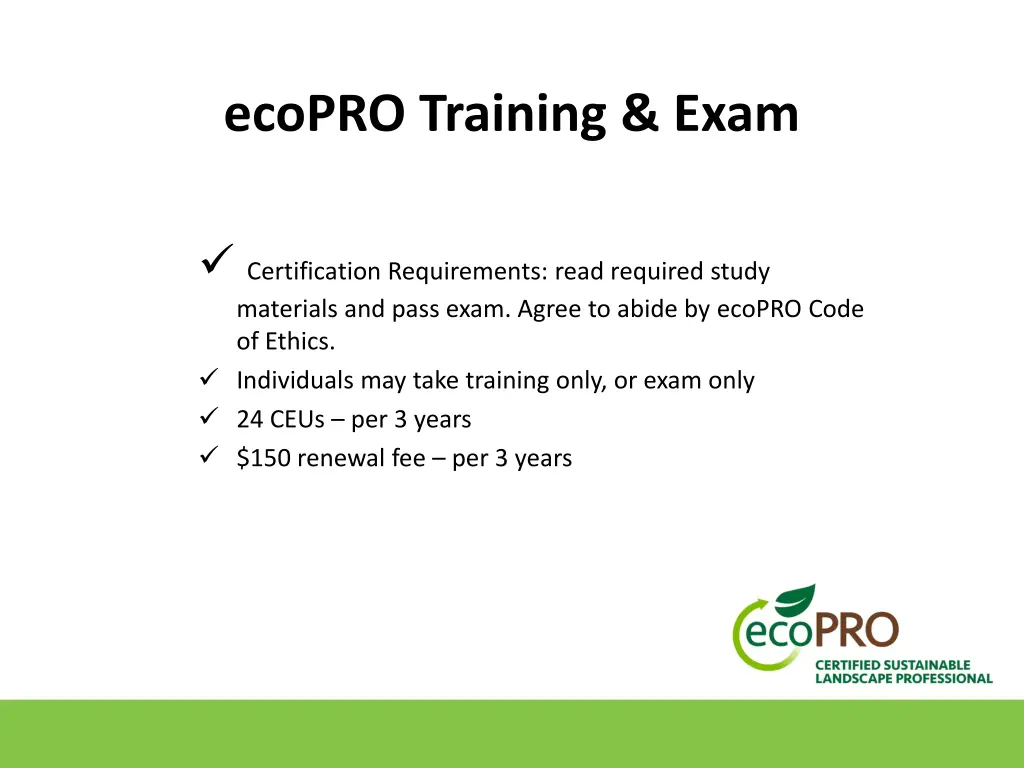 ecopro training exam 1