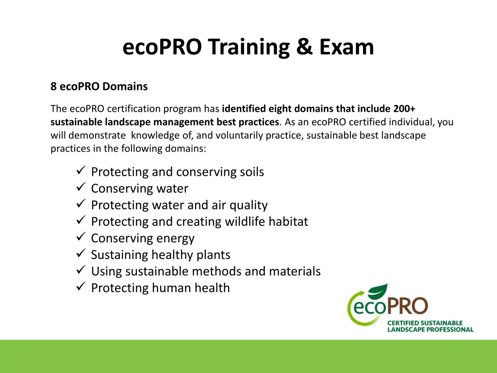 ecopro training exam