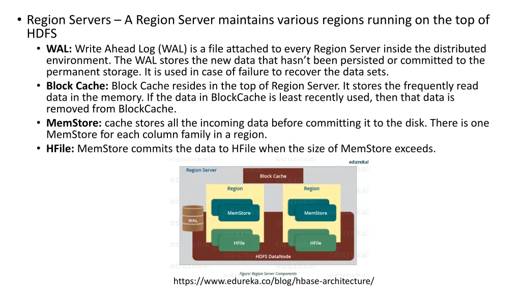 region servers a region server maintains various
