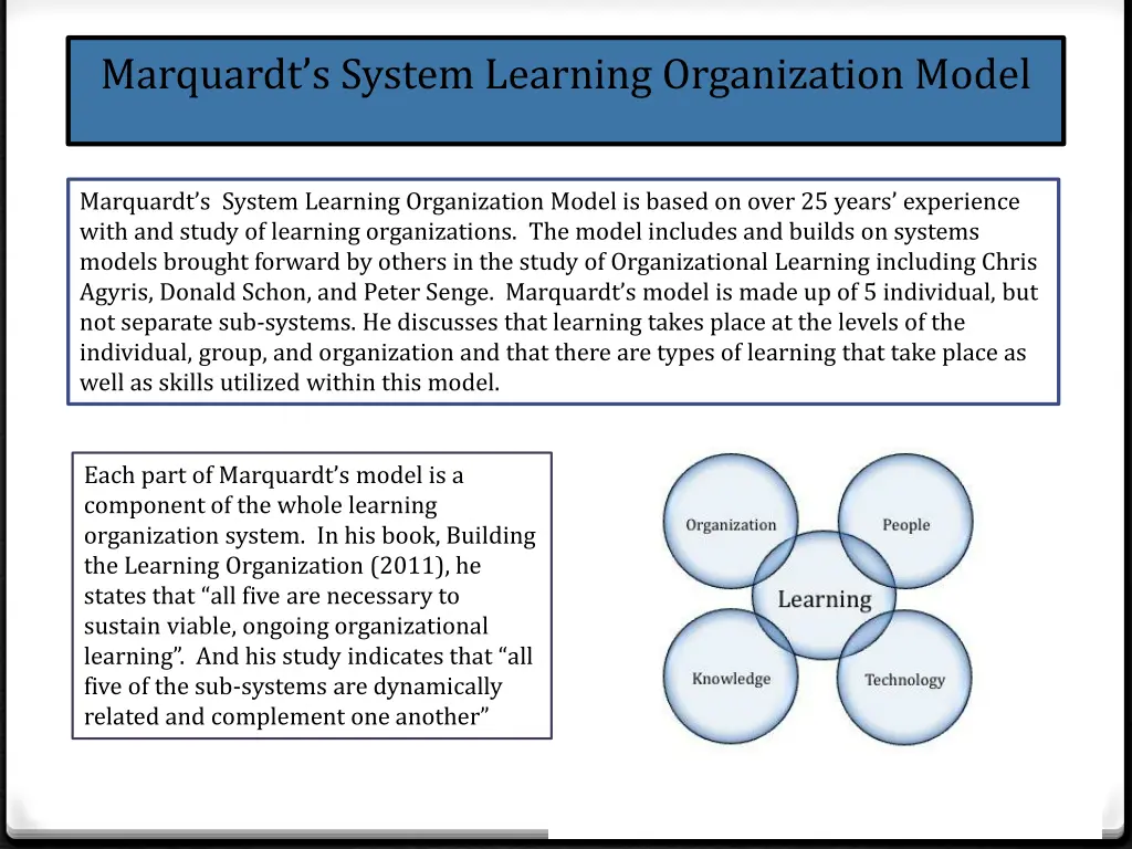 marquardt s system learning organization model