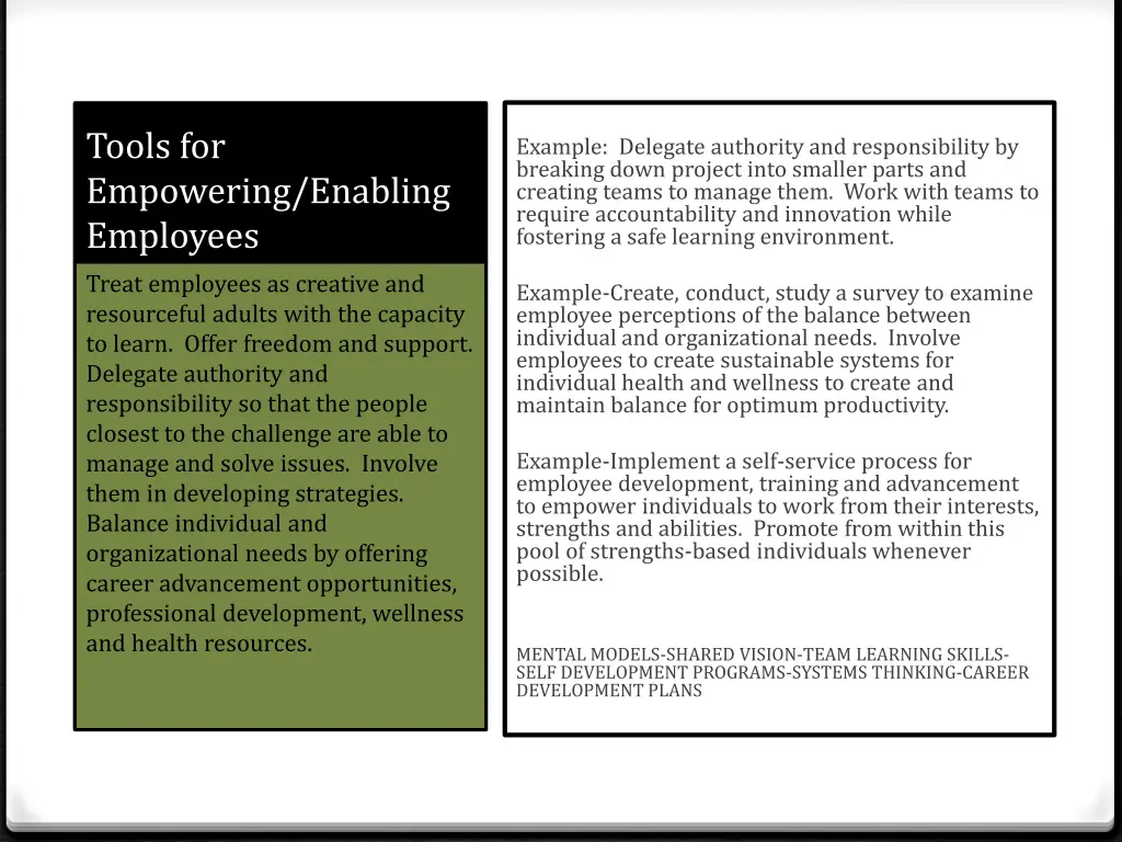 tools for empowering enabling employees treat