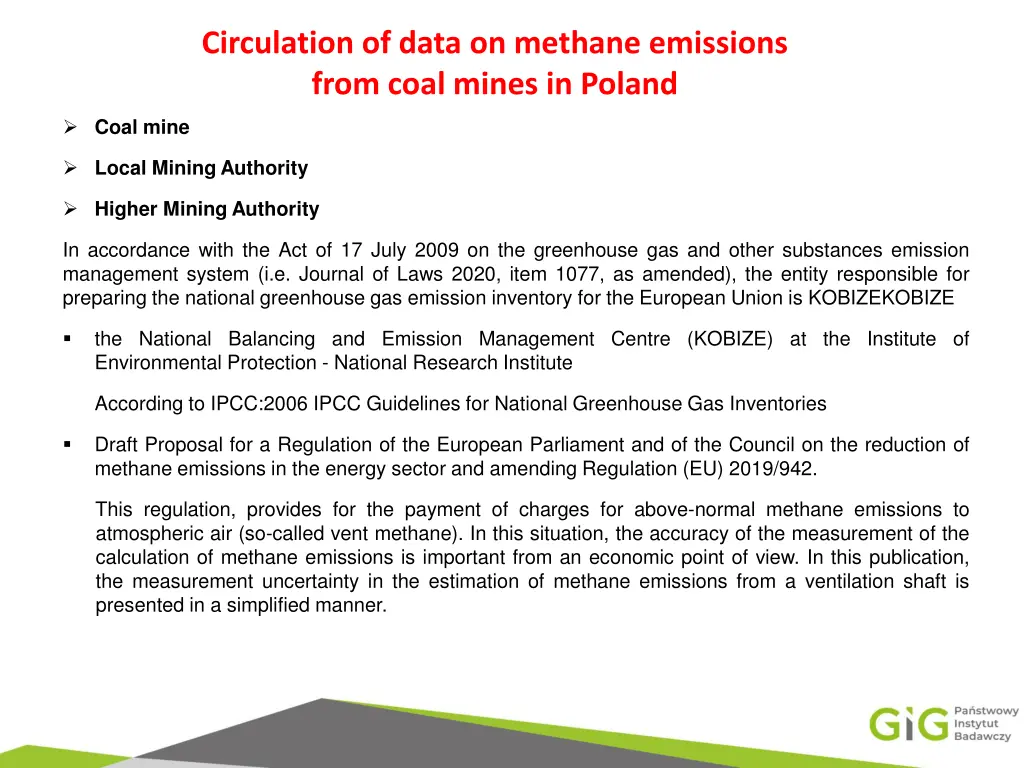 circulation of data on methane emissions from