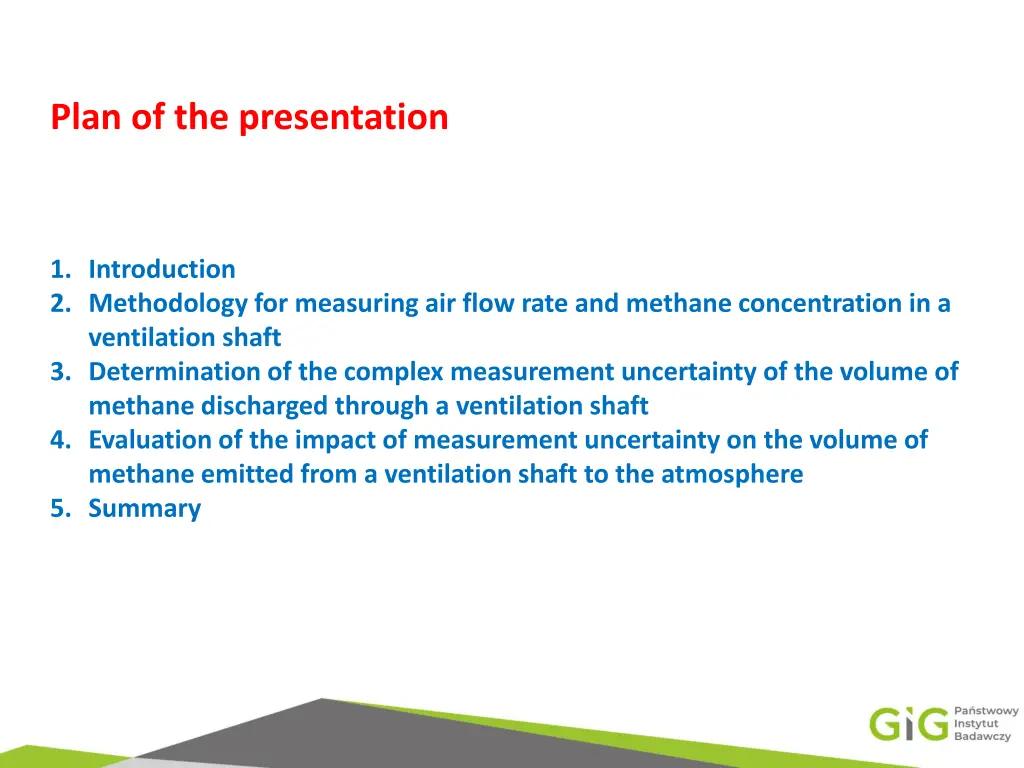 plan of the presentation