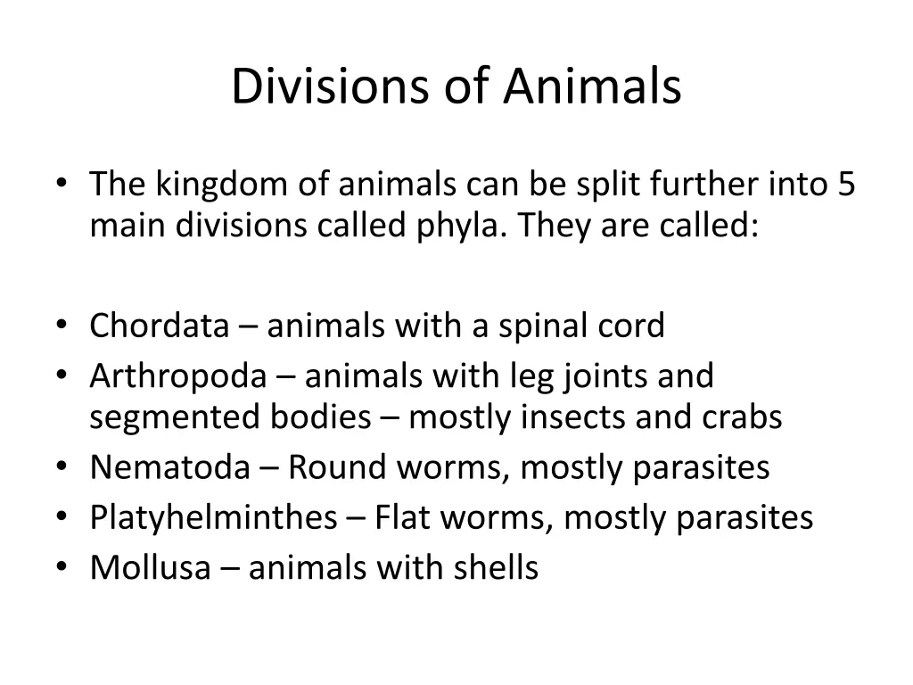 divisions of animals