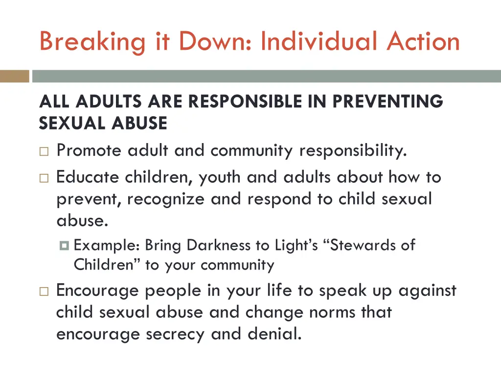 breaking it down individual action