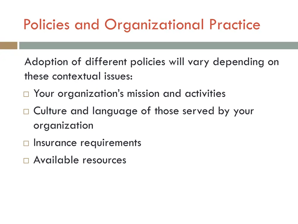 policies and organizational practice