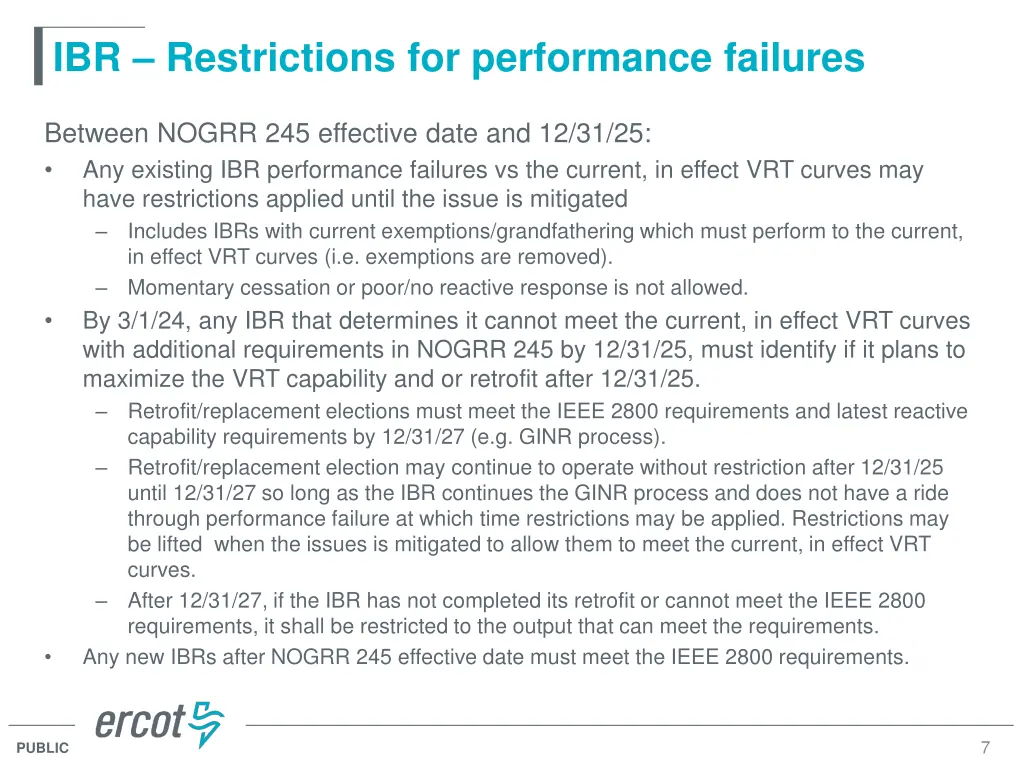 ibr restrictions for performance failures