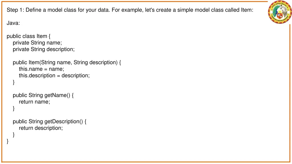 step 1 define a model class for your data