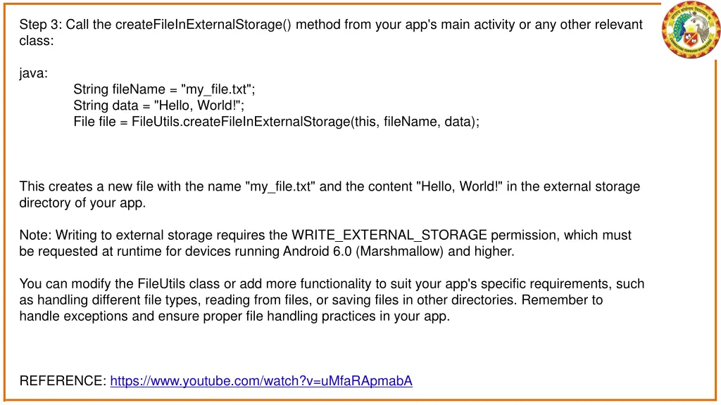 step 3 call the createfileinexternalstorage