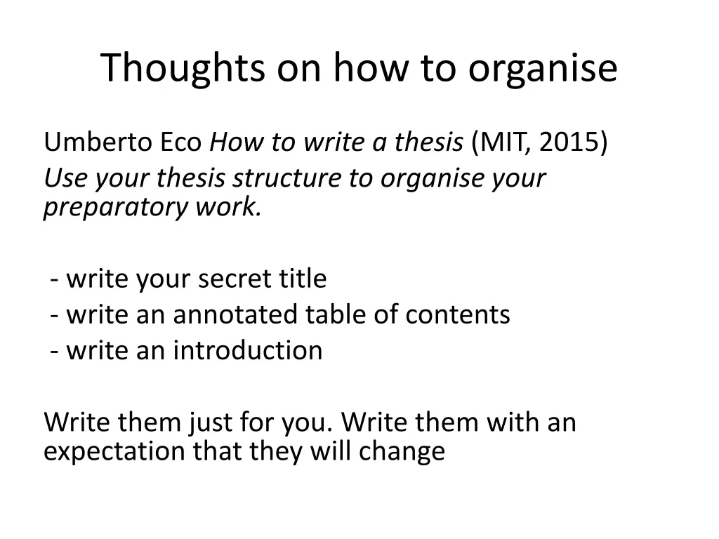 thoughts on how to organise