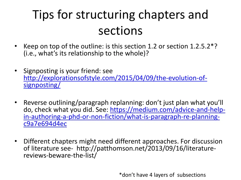 tips for structuring chapters and sections