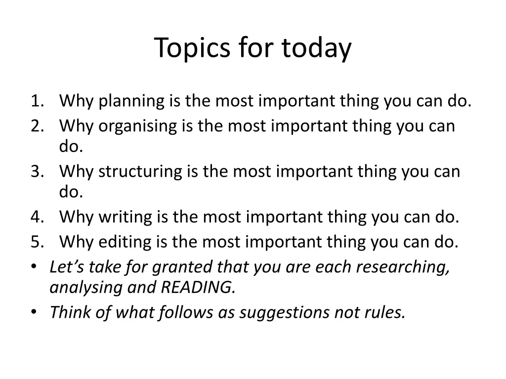 topics for today