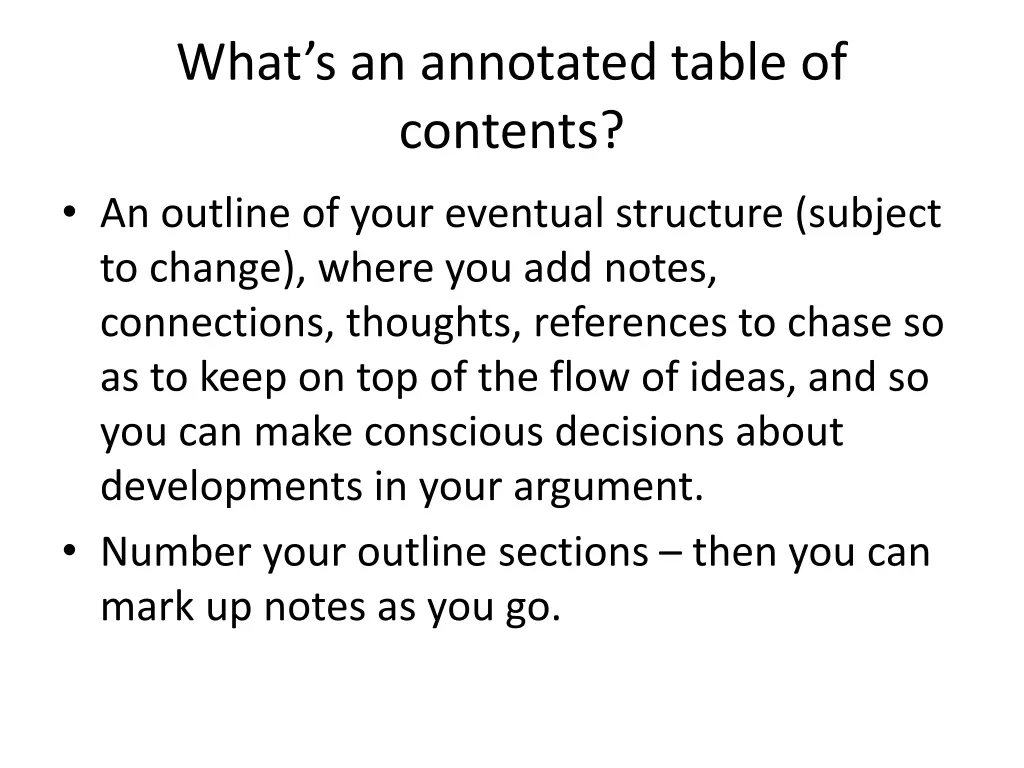 what s an annotated table of contents