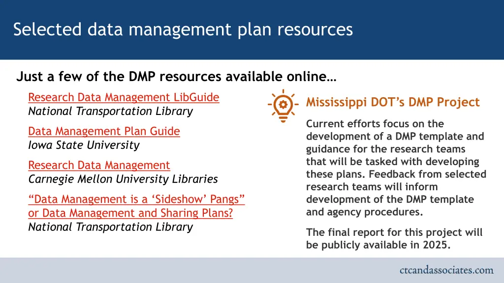 selected data management plan resources