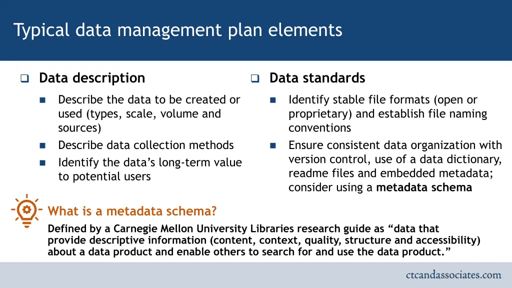 typical data management plan elements