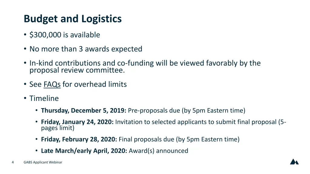 budget and logistics