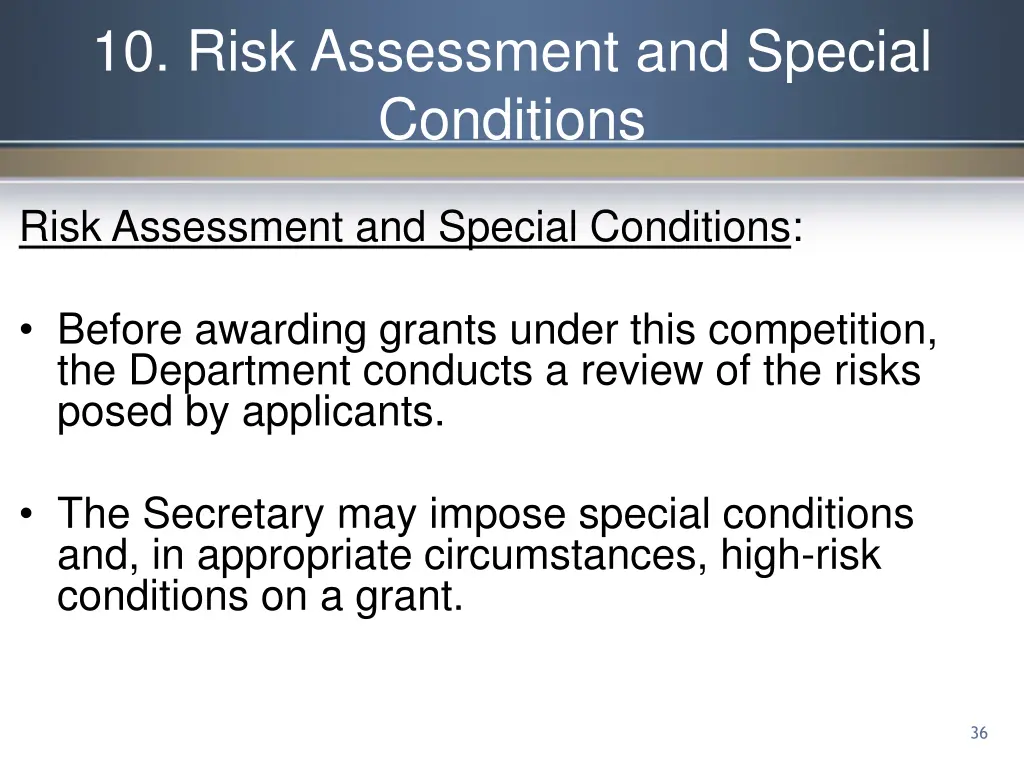 10 risk assessment and special conditions