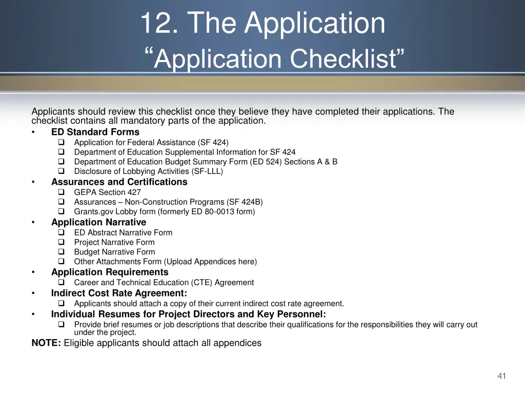 12 the application application checklist