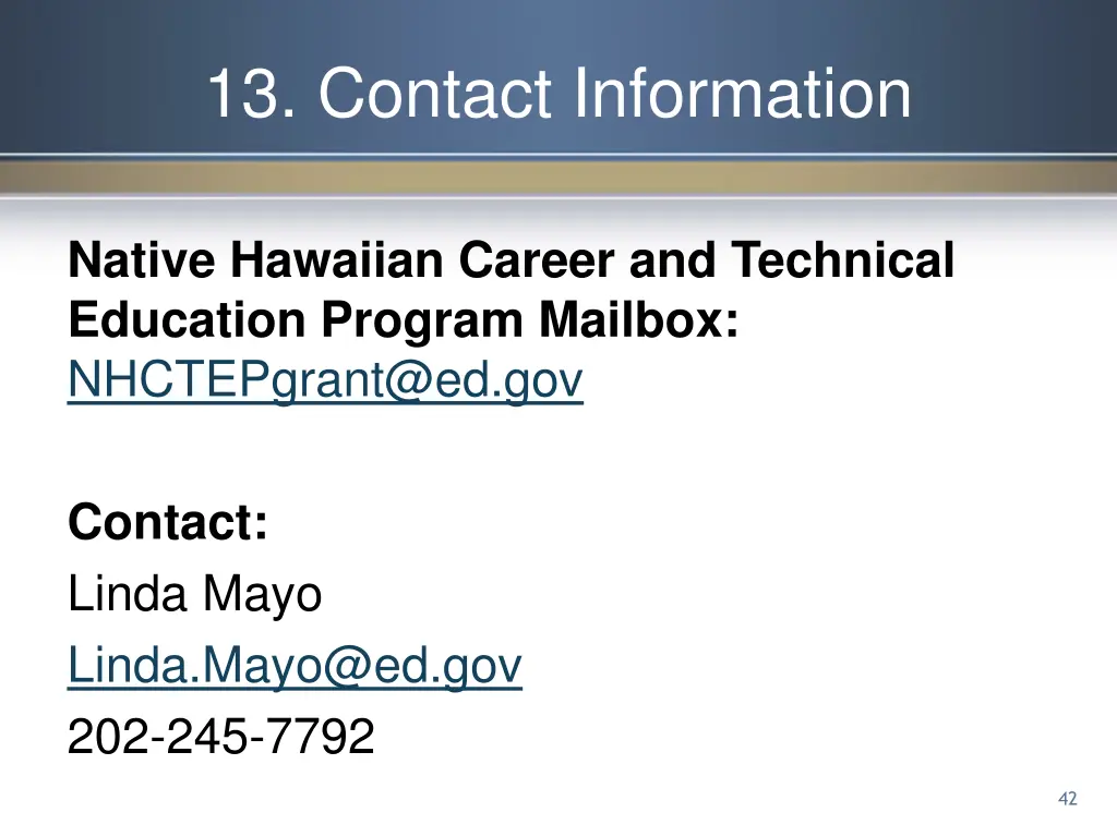 13 contact information
