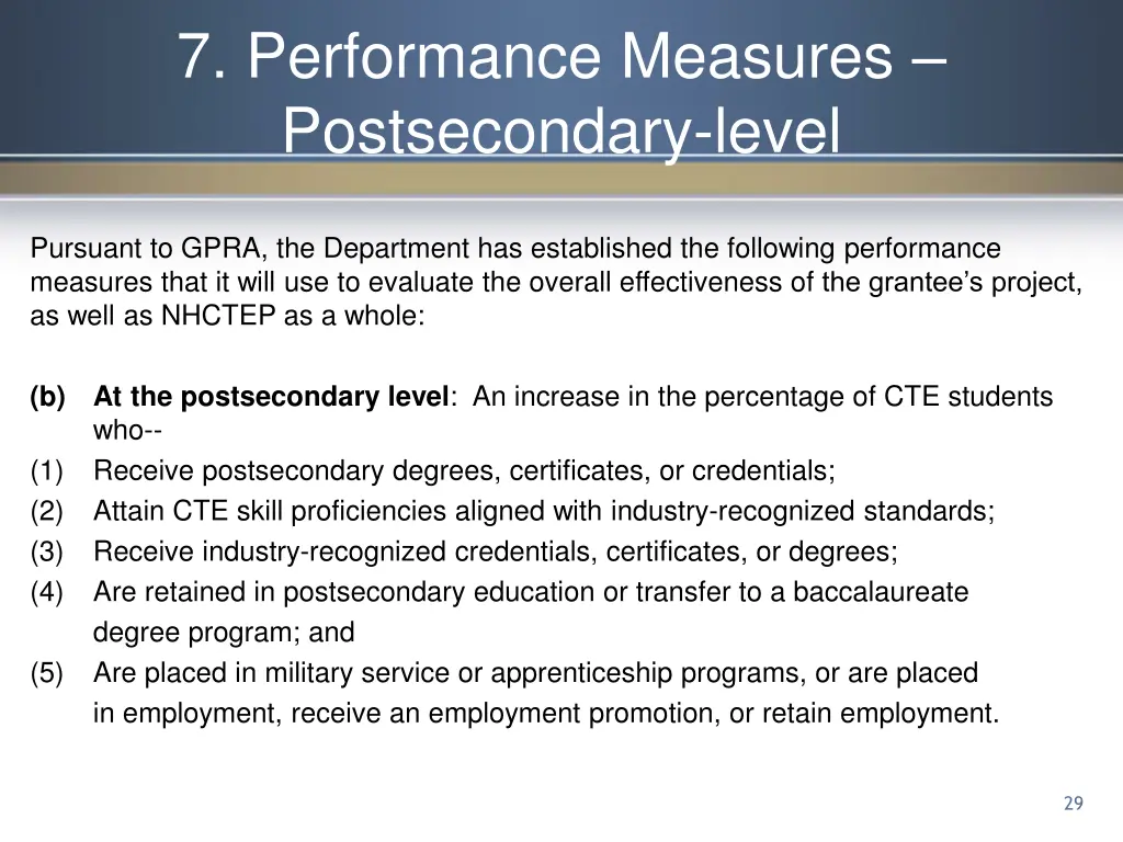7 performance measures postsecondary level