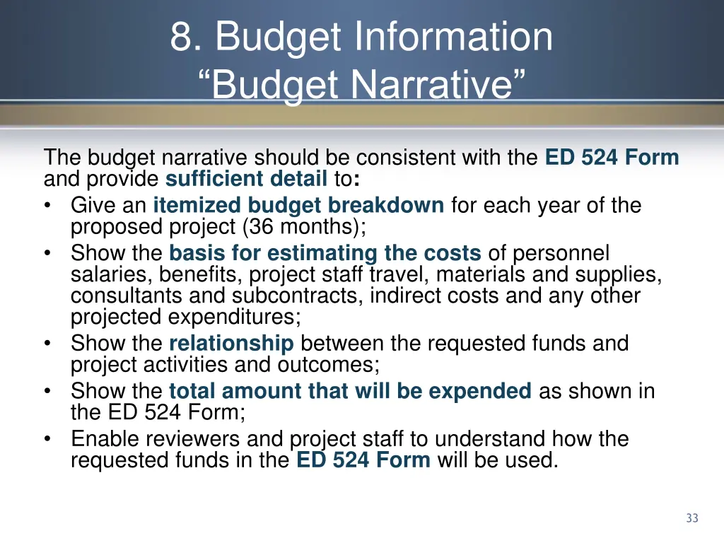 8 budget information budget narrative