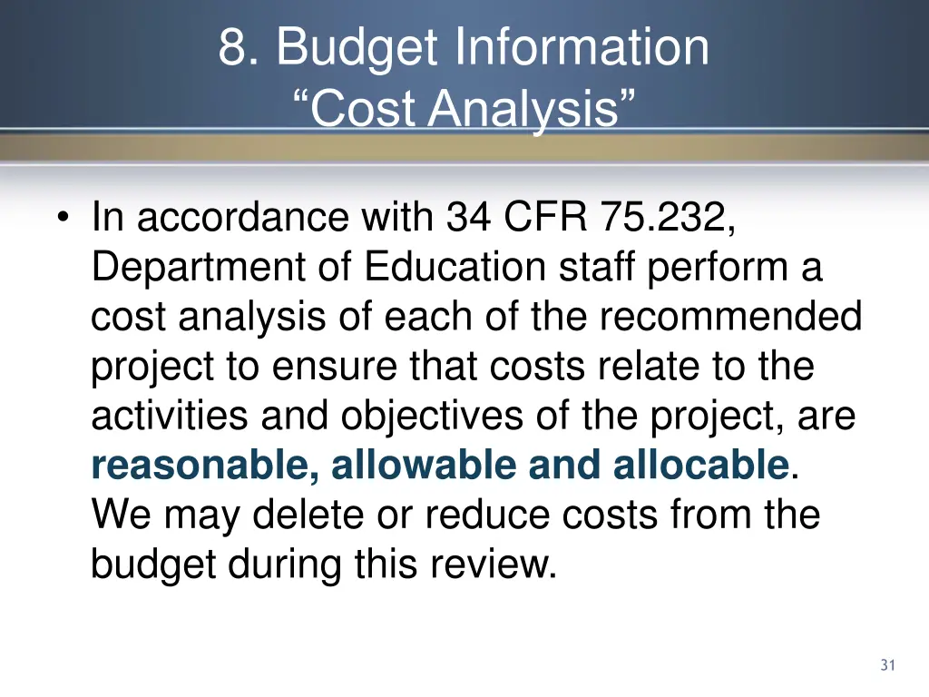 8 budget information cost analysis
