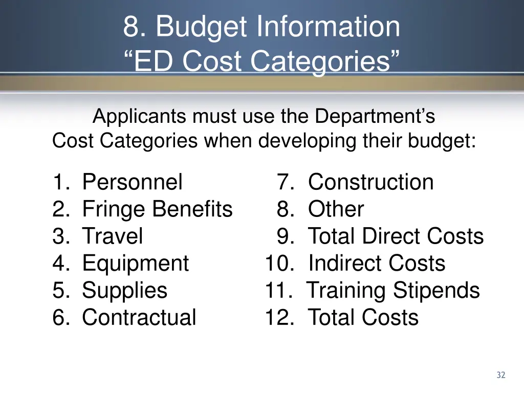8 budget information ed cost categories