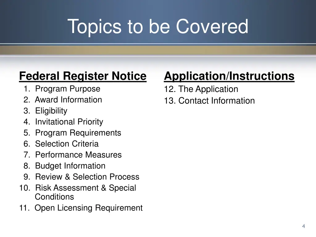 topics to be covered