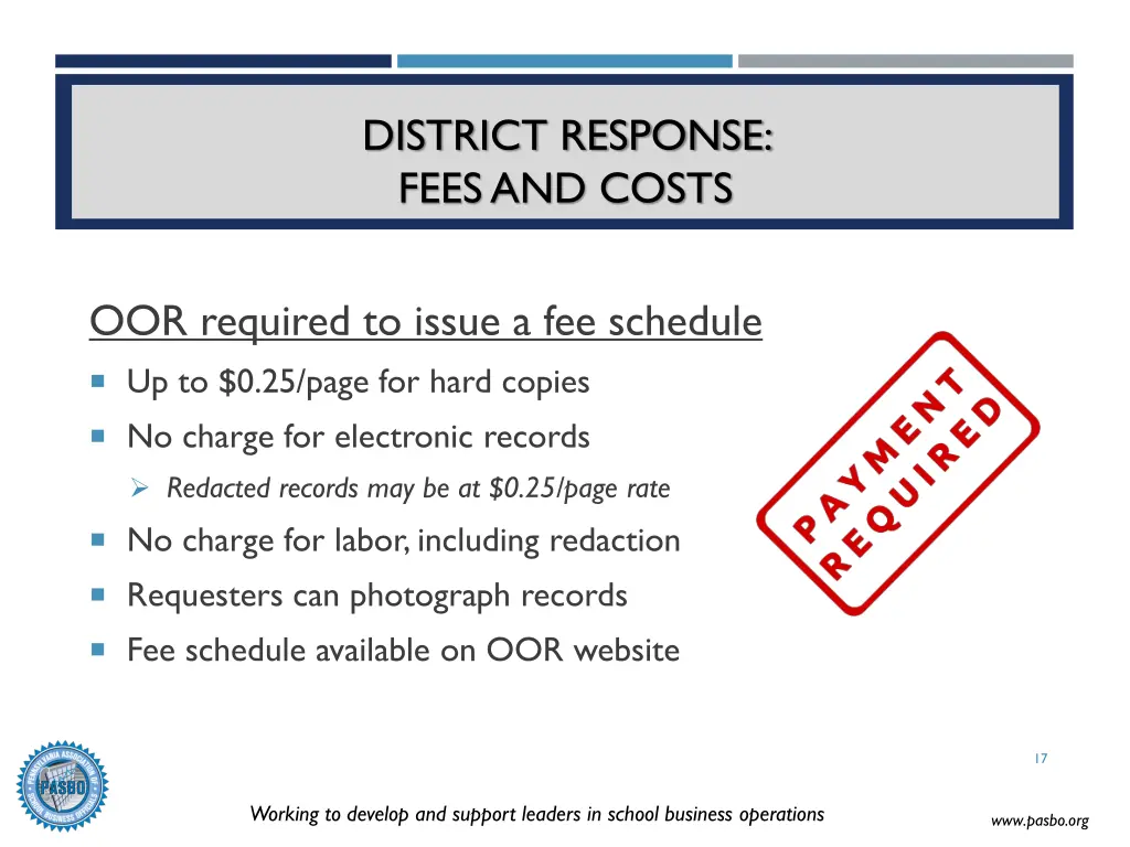 district response fees and costs