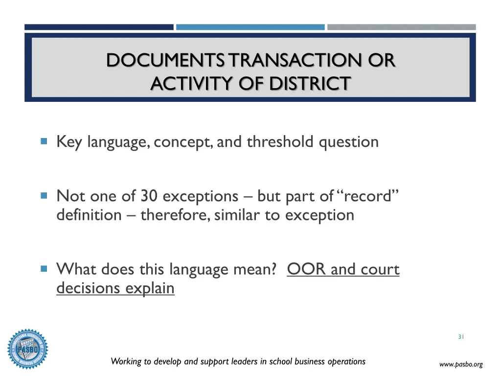 documents transaction or activity of district