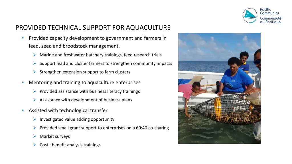 provided technical support for aquaculture