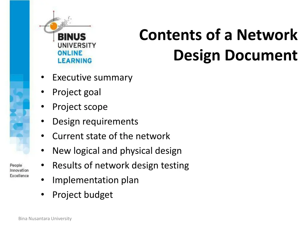 contents of a network design document