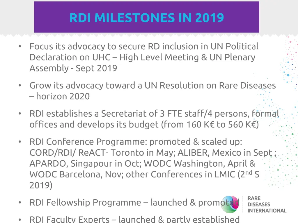 rdi milestones in 2019 1