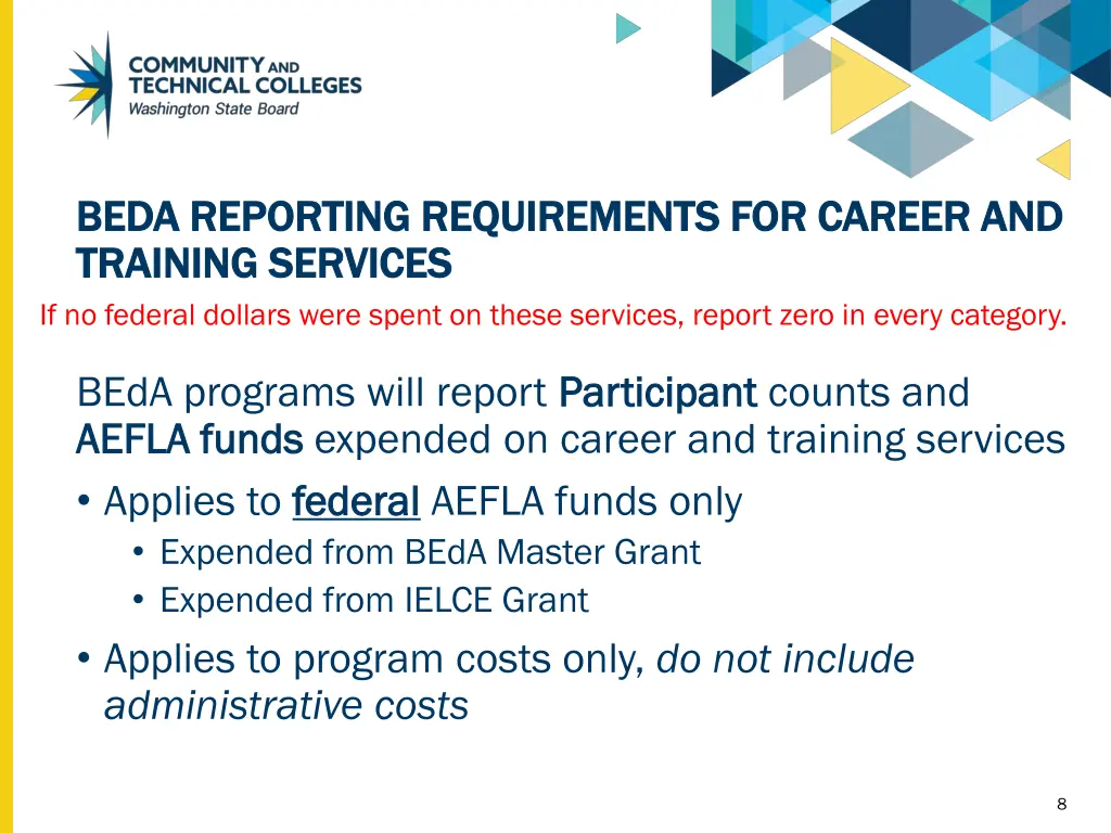 beda reporting requirements for career and beda
