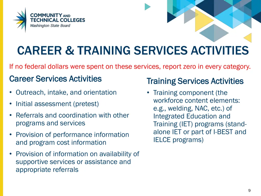 career training services activities