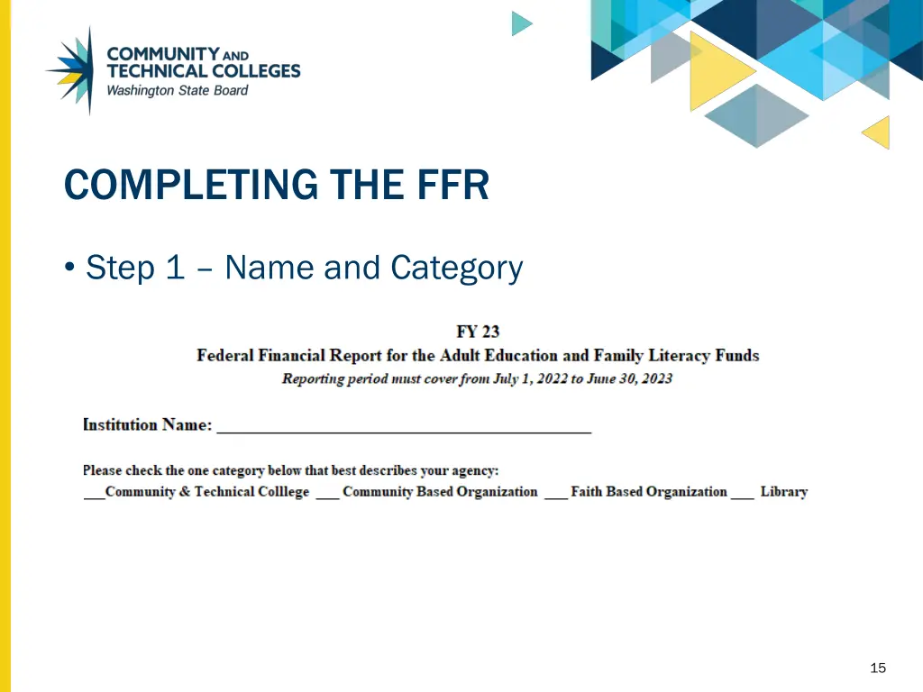 completing the ffr 1