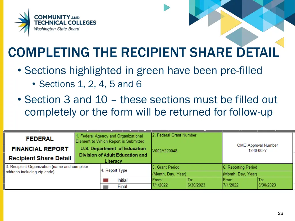 completing the recipient share detail 1
