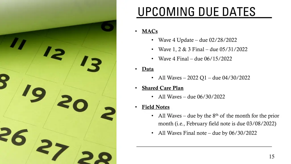 upcoming due dates