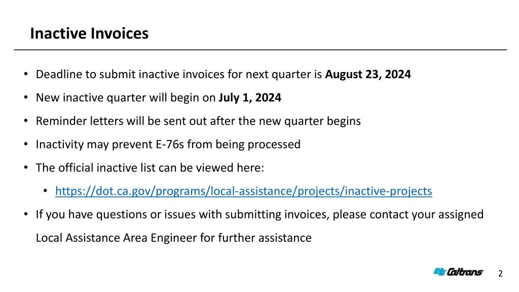 inactive invoices