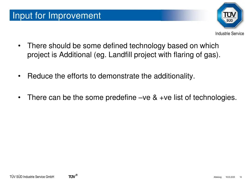 input for improvement